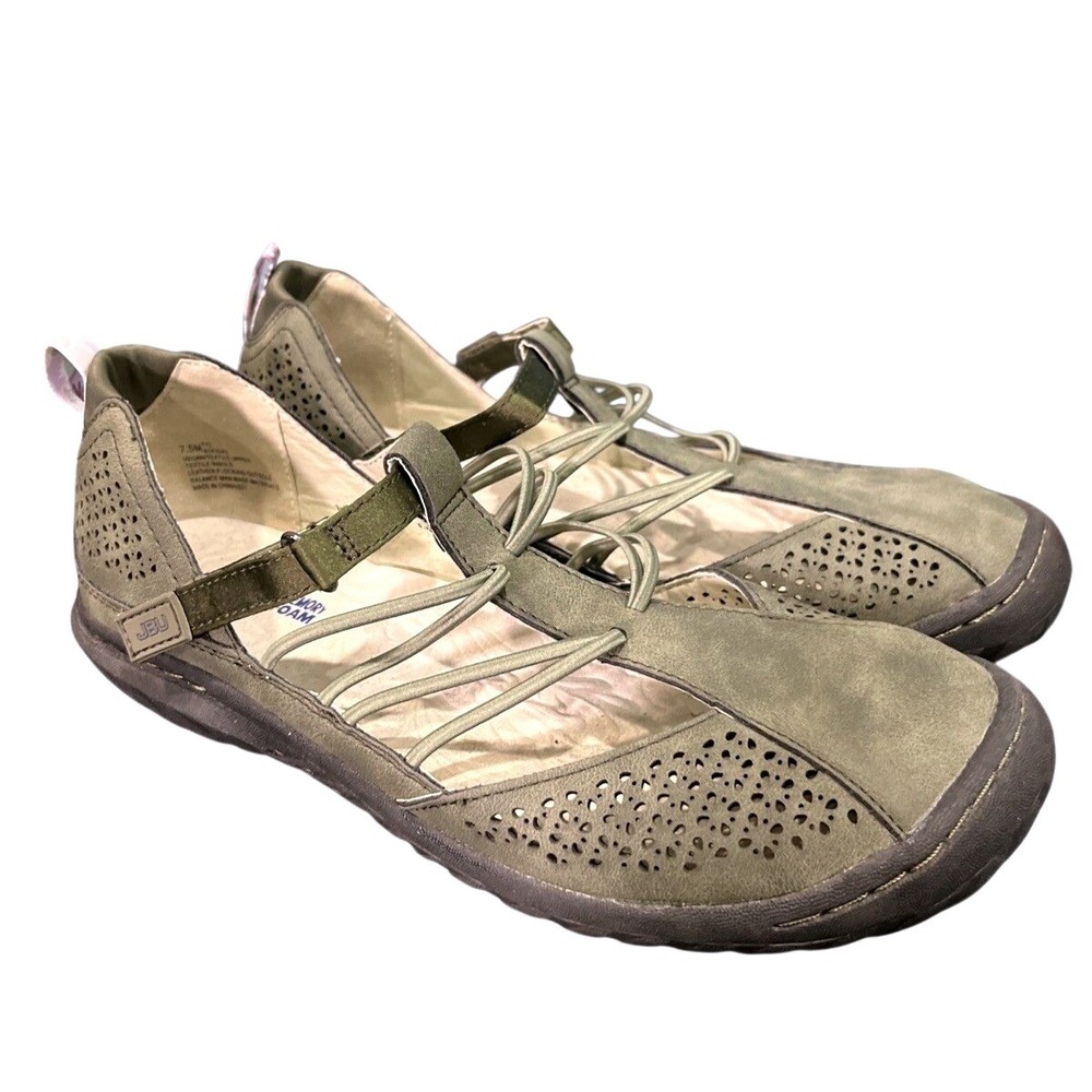 JBU Jambu Shoes Womens 7.5 Olive Fig Mary Jane Flat Vegan Memory Foam Perforated